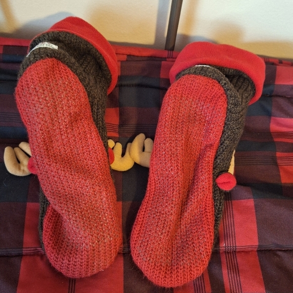 Lazy One Cozy Reindeer Slippers - Brown and Red - Picture 3 of 5